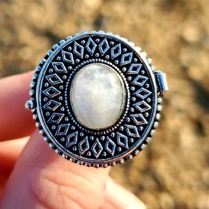 New Rainbow Moonstone 925 Silver Poison Ring.
